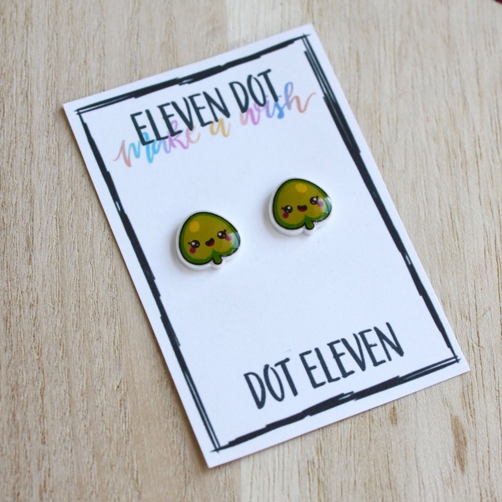 Kawaii Happy Round Tree LeafStud Post Earrings